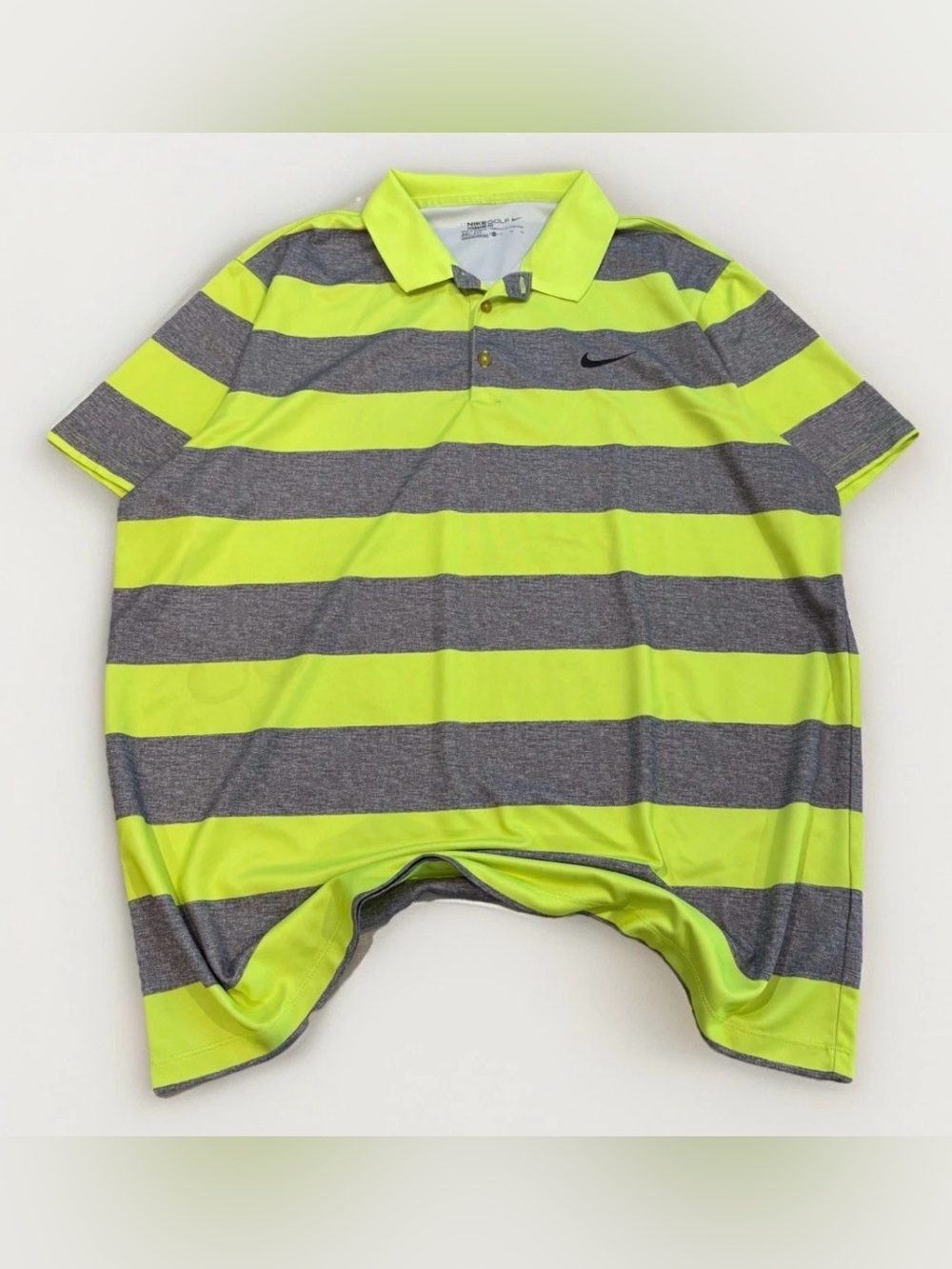Nike Dri-Fit Golf Shirt Polo Yellow Striped T-Shirt Summer Preppy Casual Size XL